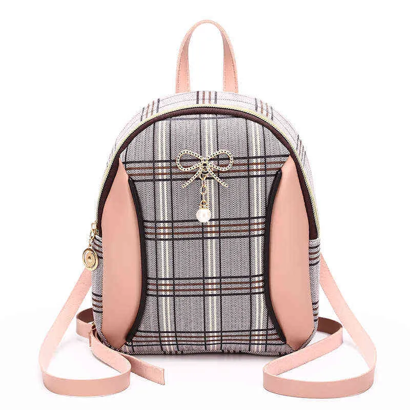 Mini Backpack Crossbody Bag dla nastolatków dziewczyny kratą kobiet na ramię portfel Portfel Koreański styl nowa modna kobieta bagu J220620