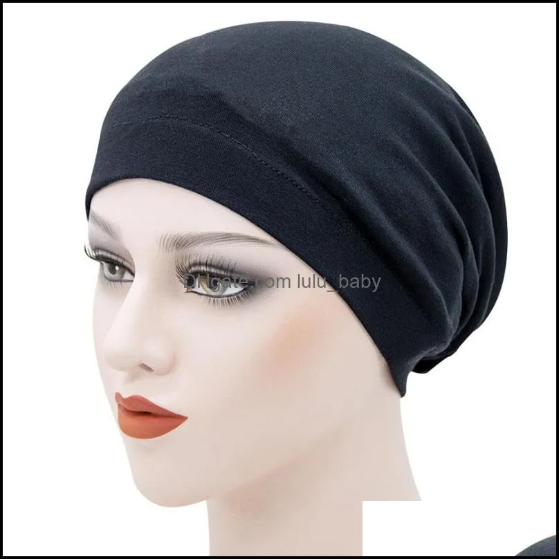 women hair care cotton satin solid color caps night sleep hat head wrap elastic soft bonnet headwear