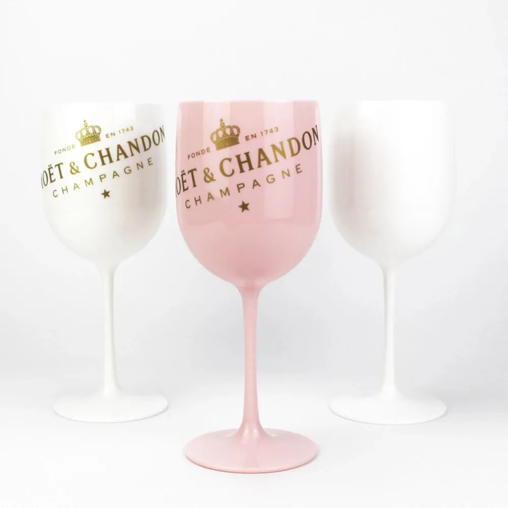 Vita moet plastglasögon firande fest dricksdryck dricker vinglas kopp champagne glas elektropläterade koppar cocktails bägare