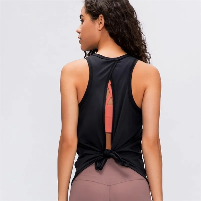 Activewear Workouts Kleding Open Back Tank Tops Stretch Sexy Blouse Gym Mouwloze Shirts Sport Crop Top 220316