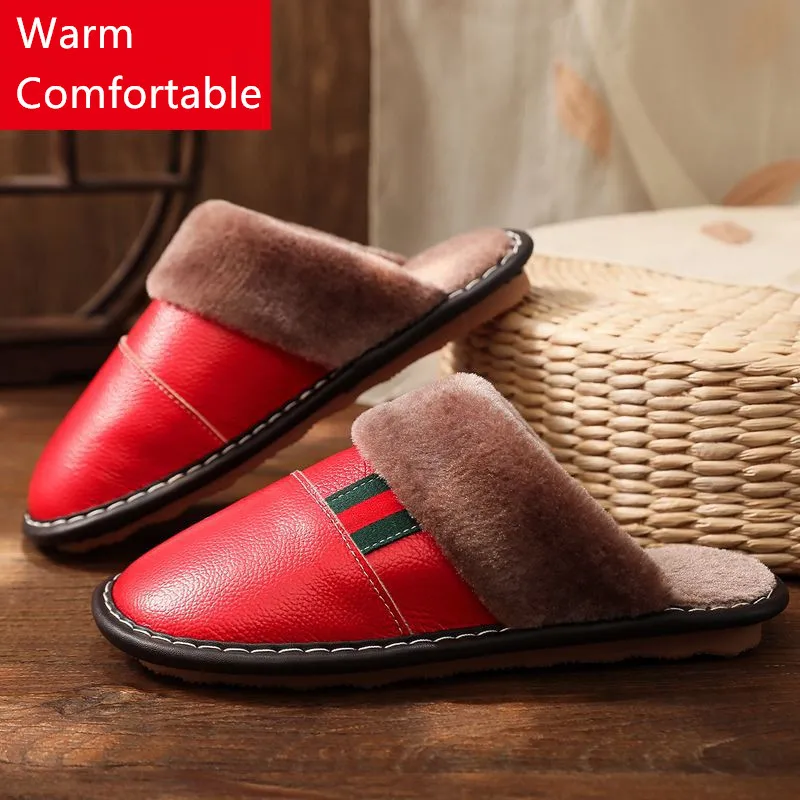 Pantofole invernali in pelle da donna taglia grande 33-46 personalità della moda di alta qualità per la casa comode scarpe in cotone caldo antiscivolo