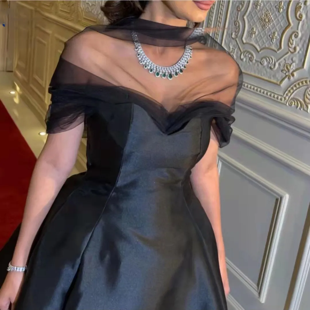 Chérie cou robes de soirée longue Satin une ligne formelle fête bal robes de bal avec train pour les femmes