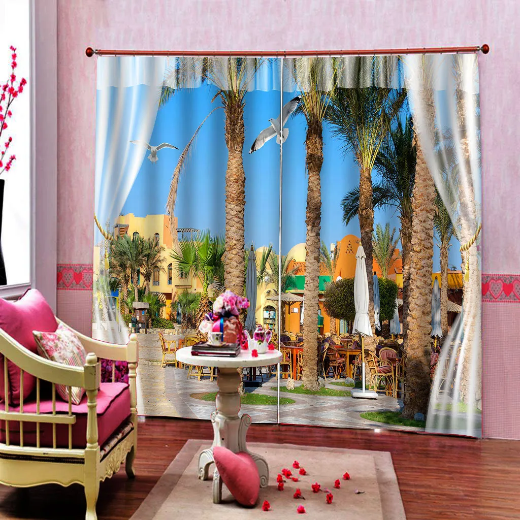 Home Curtains Short Window Curtains landscape Blackout 3D Sheer Curtain For Living room Bedroom