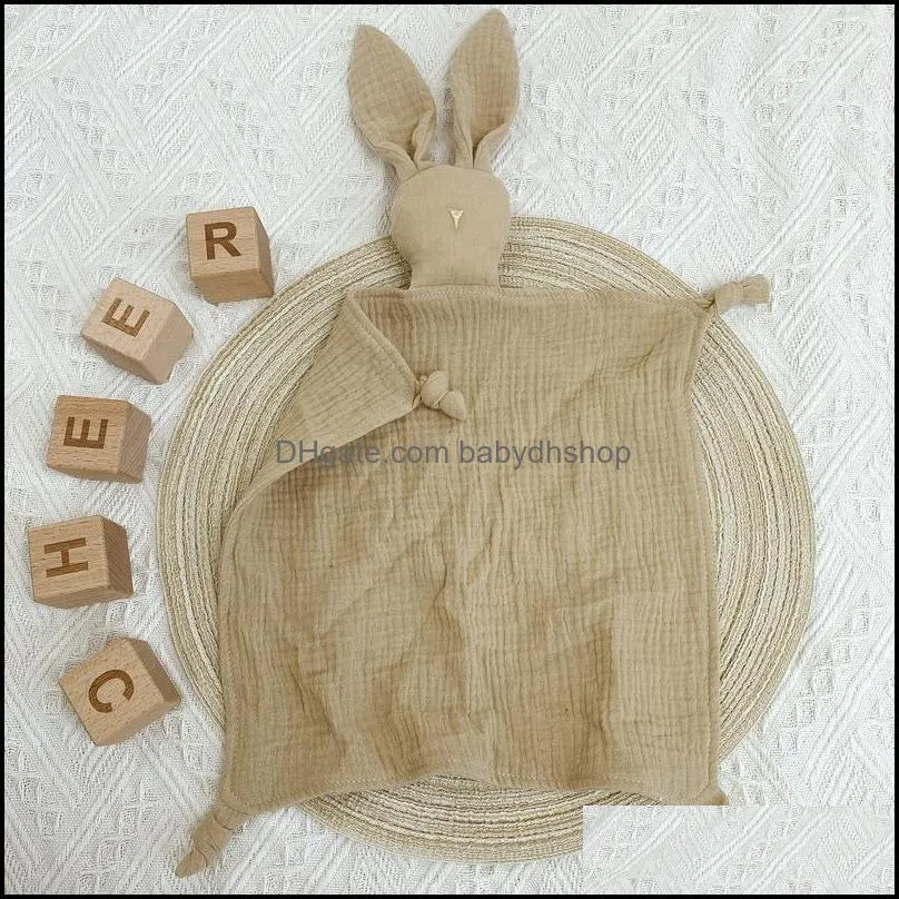 soft cotton muslin baby bib stuffed rabbit doll newborn appease towel security blanket baby sleeping cuddling facecloth