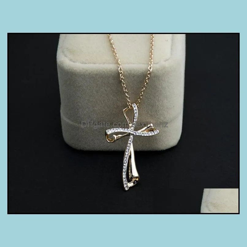 gold bow necklaces pendants hot sale silver crystal cross pendant necklace for women girl party gift jewelry wholesale free shipping