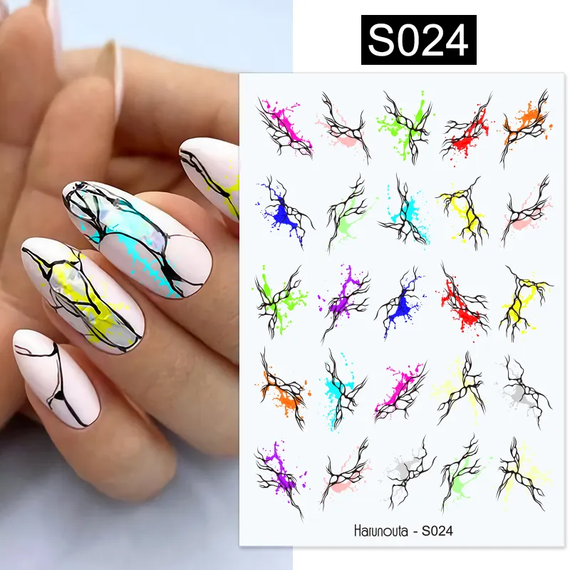 Harunouta Fluorescent Marble Geometry Lines 3D Scals Dail Dail Stickers Flower Leaves Leaving for Summer Summer Nail Art Decor 220518