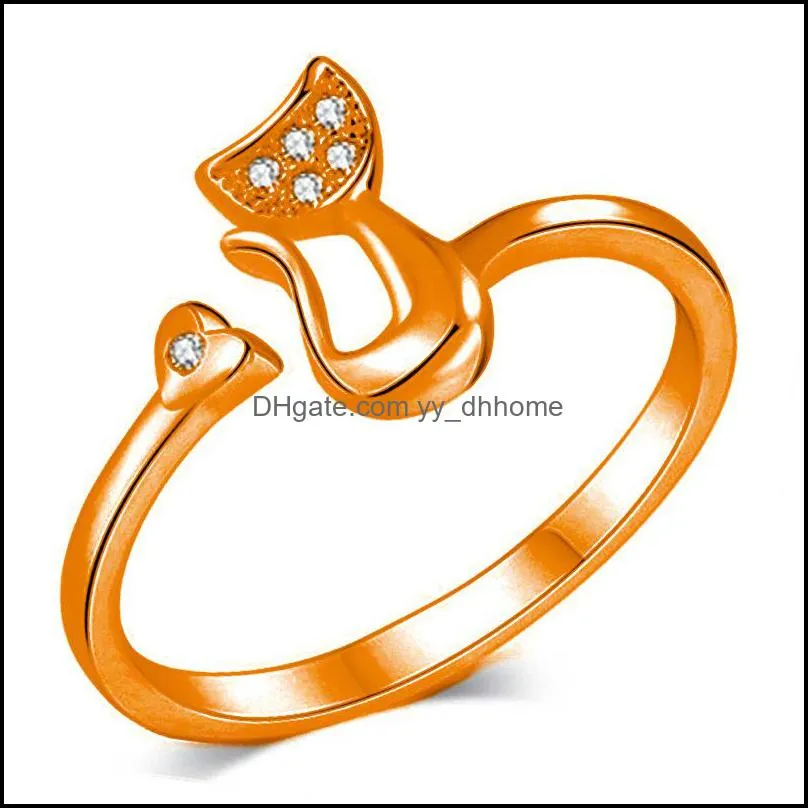 fashion creative men and women creative small  zircon ring cute cat open couple ring animal cute cat rin yydhhome