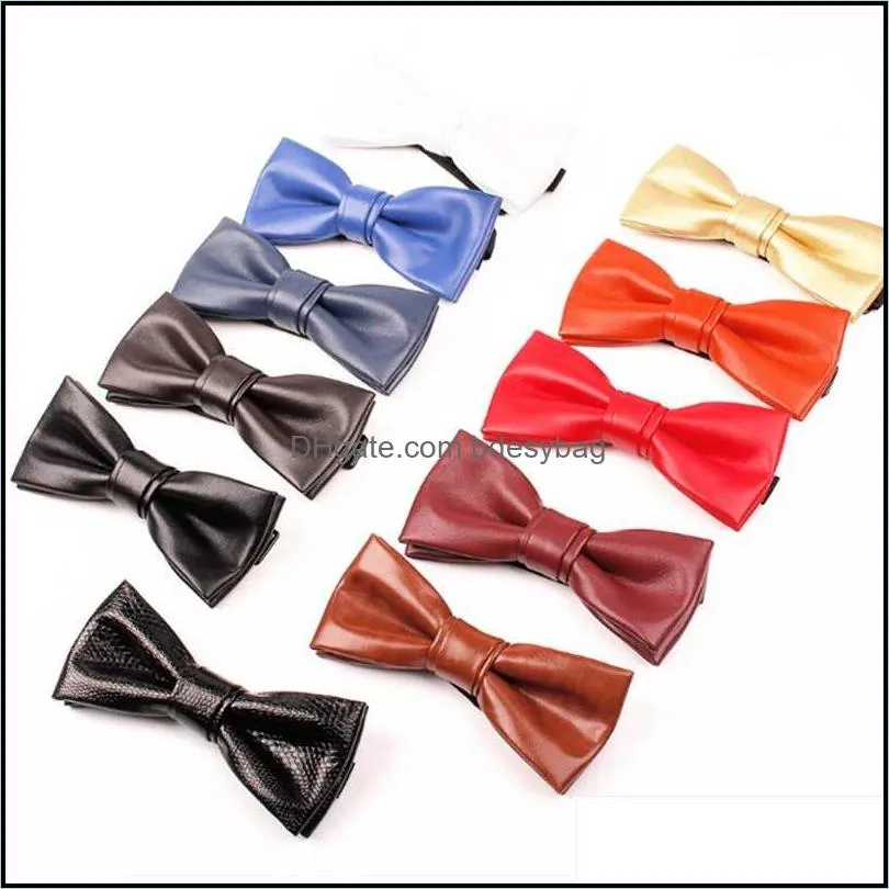 bow ties ricnais color solid pu leather brown blue tie men necktie for business wedding party gift skinny cravats luxurious bowtie