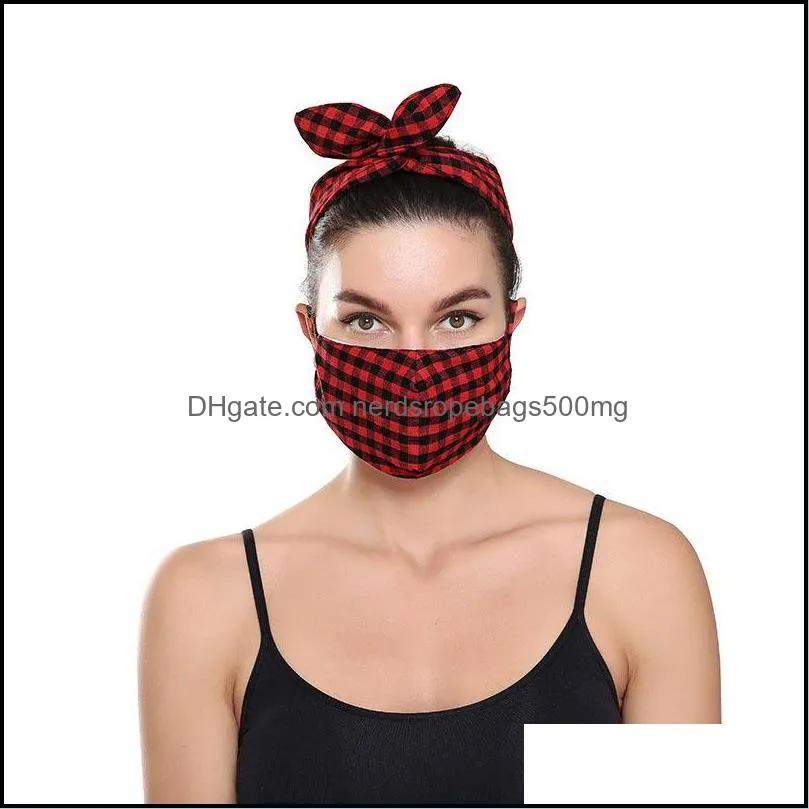  Plaid Masks Headband 3D Printed Check Face Mask Hairband Women Winter Warm Dust Respirator Headbands Mouth Cover Hairwrap Gift 23