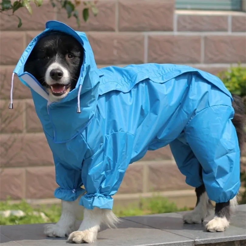 Stor hund regnrock kläder vattentät regn jumpsuit för stora medelstora små hundar gyllene retriever utomhus husdjur klädrock T200328