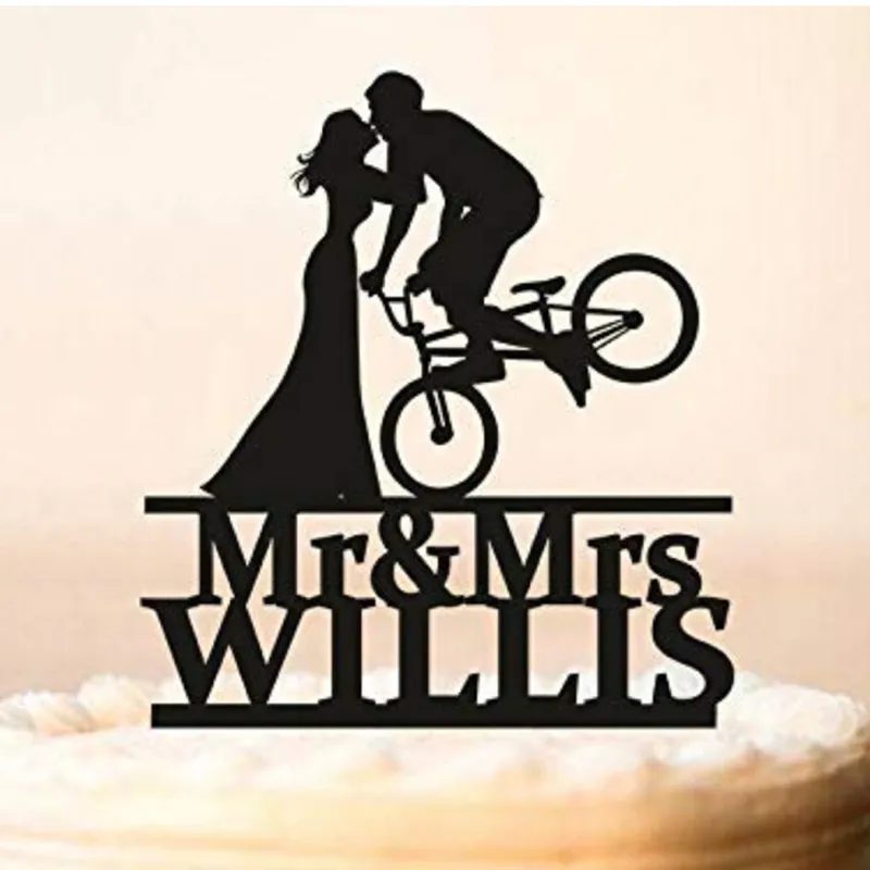 Wedding Bicycle Cake Topper,Wedding Cake Topper,Bride And Groom Silhouettes On Bike,Bicycle Silhouette Cake Topper,Custom Cake Topper