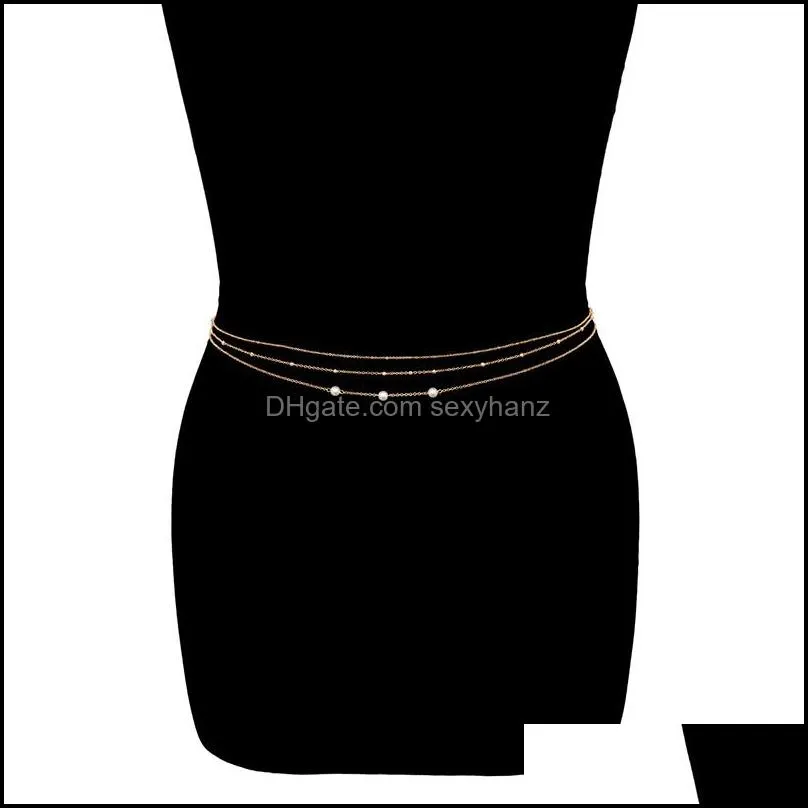 Creative sexy cold wind pearl Belly Chains set female cross-border trend geometric bead multilayer multi-layer Body Jewelry panties Design Retro Metal