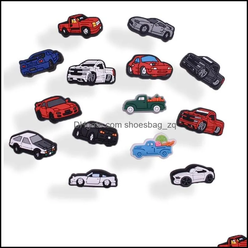 100PCS/LOT Car Truck Shoe Charms Accessories Decorations Cars Cartoon PVC Croc jibitz Buckle Boys Kids Party Gift