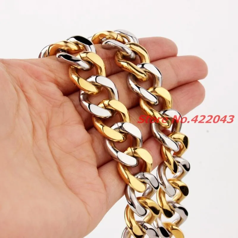 Catene Design affascinante 12 / 15mm Catena da donna da uomo Acciaio inossidabile Collana a maglie cubane con cordolo color oro argento 7-40 "Chains