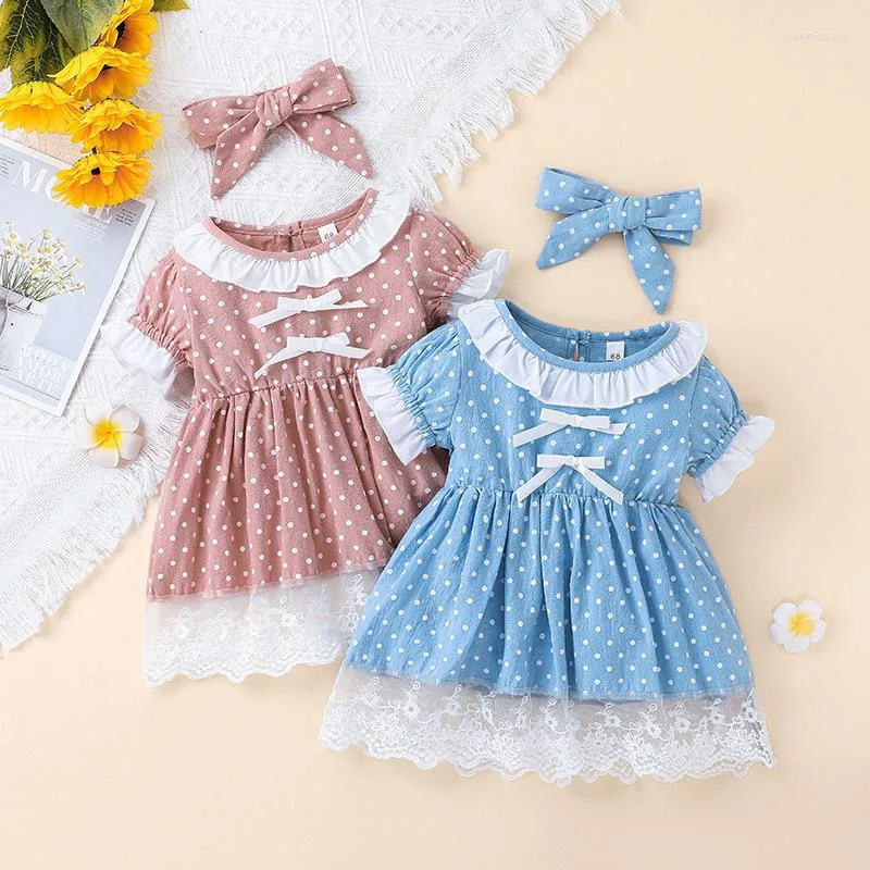 Robes de fille vêtements de bébé fille été né infantile filles robe mode à manches courtes dentelle bord bandeau 2 pièces ensemblesfille