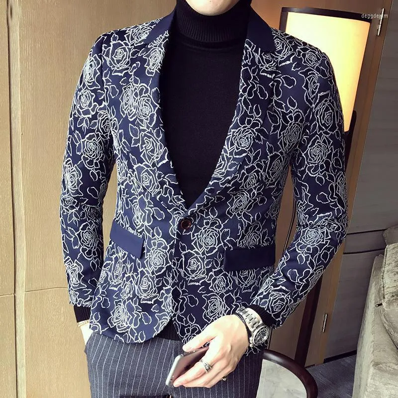 Trajes de hombre Blazers 2022 estilo coreano Slim Business Casual hombres de manga larga traje de un solo pecho chaqueta Dark Rose Jacquard Party Fit Blazer