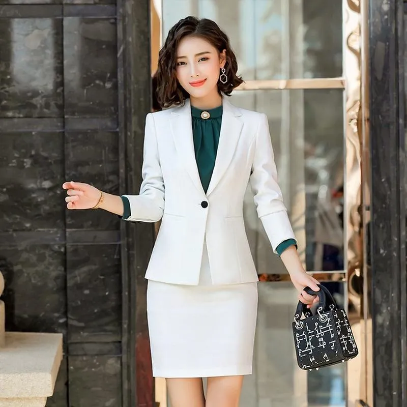 Women's Two Piece Pants Women's Autumn And Winter Professional Work Clothes Female Casual Long Sleeve Ladies Jacket Slim-fit SkirtWomen'