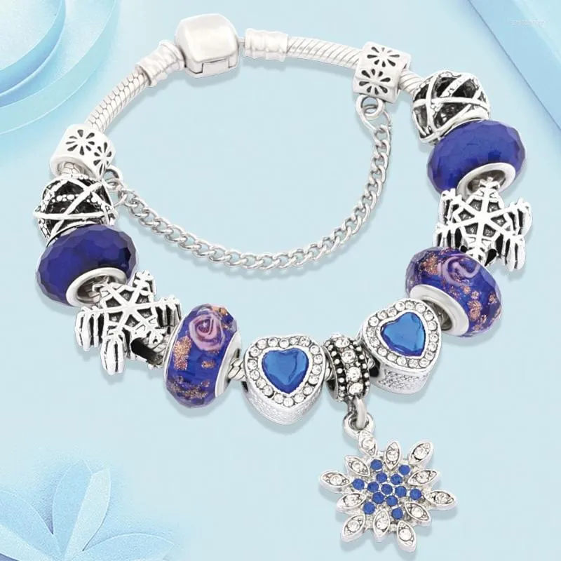 Charmarmband Leabyl Dark Blue Crystal Snowflake Pendant Bead Bangles Trendy Heart Ball Armband för GiftCharm Lars22