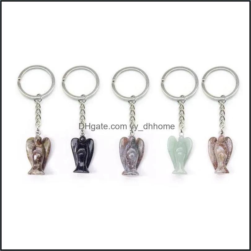 natural stone angel key rings silver color healing pink crystal car decor keyholder keychains for women yydhhome