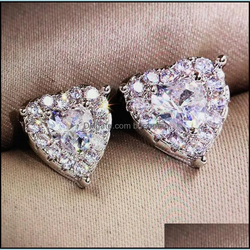 Fashion Crystal Rhinestone Heart Earrings for Women Ear Stud Valentine Day Anniversary Gift Party Birthday Jewelry