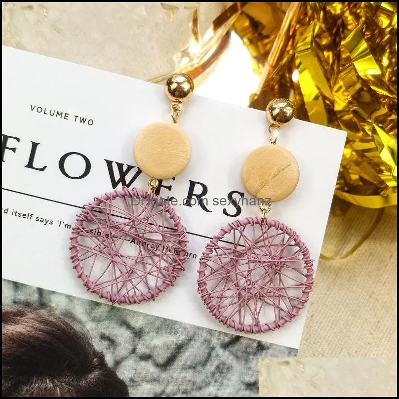 fashion hollow mesh earrings for women girls creative big wood round gold drop earring korean style statement valentine`s day