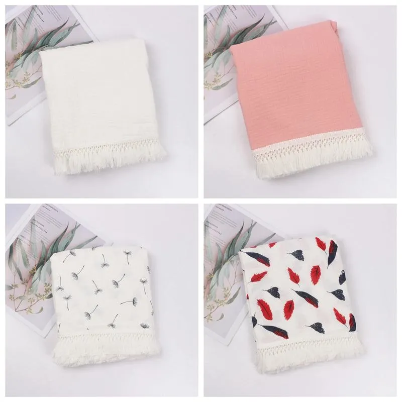 Cotton Baby Muslin Swaddle Blanket Newborn Bath Towel Crib Tassel Blankets Double Gauze Soft Baby Wrap Infant Quilt Feeding Burp Cloth Photo Props HY0364