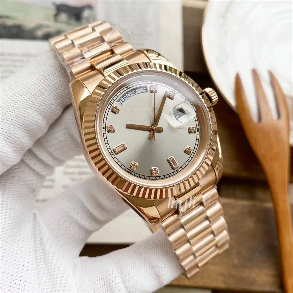 Men s Diamond Automatic Mechanical Watch 41mm Black Dial Stainless Steel Rose Gold