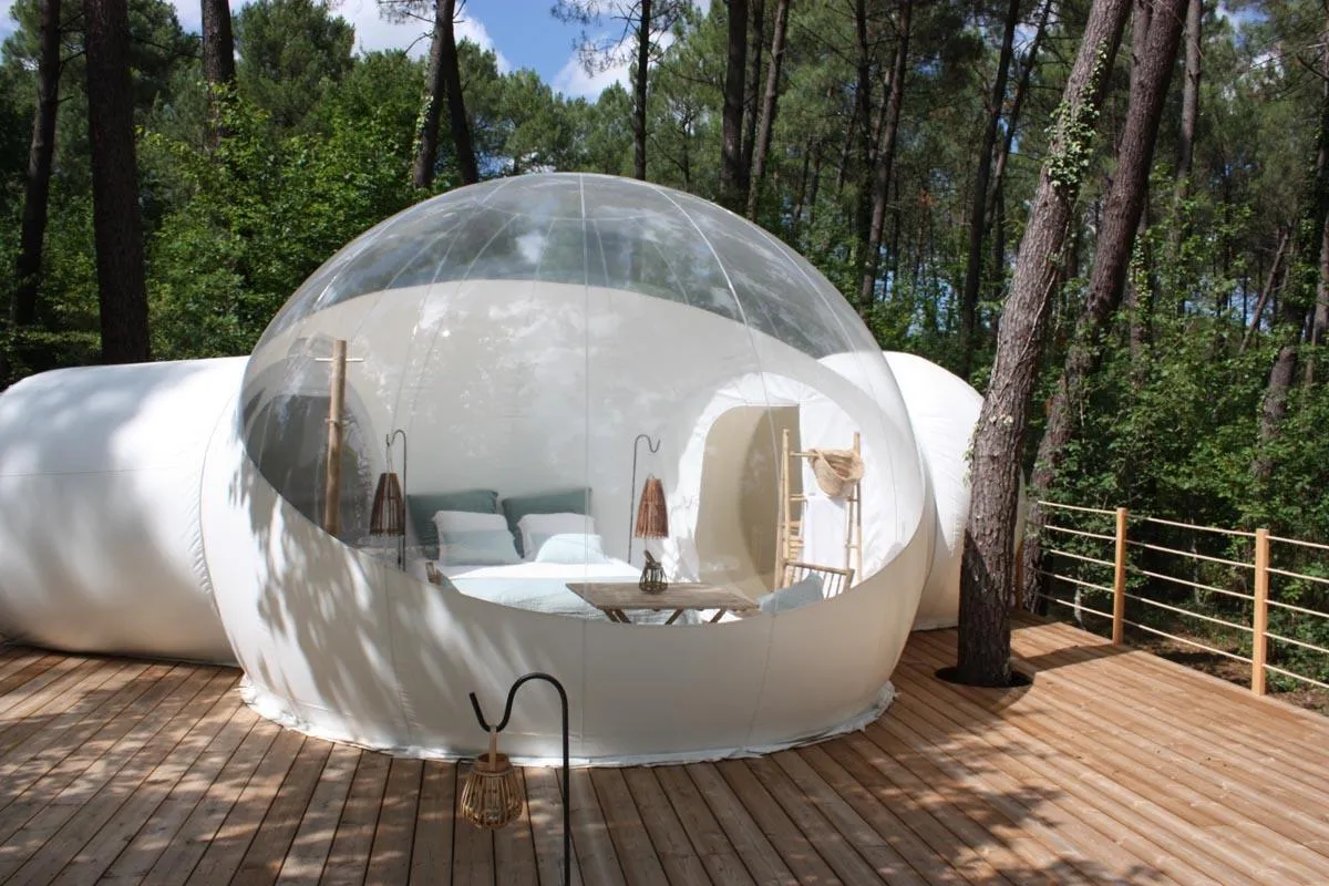 Zelte und Unterkünfte Schöne Doppelzimmer Bubble Zelt zum Verkauf Klarer Iglu mit zwei Zimmern im Freien Camping Baum Kuppel Haus