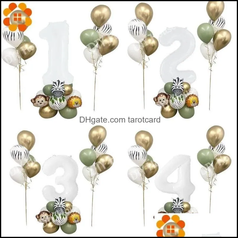 Party Decoration 28pcs Wild One Animal Balloons Set With White Number Balloon For Kids Boy Jungle Birthday Supply