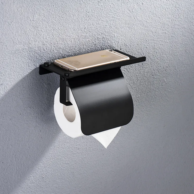 Porte-rouleau de papier en acier inoxydable concis WC mural avec étagère de téléphone Accessoires de salle de bain Y200108