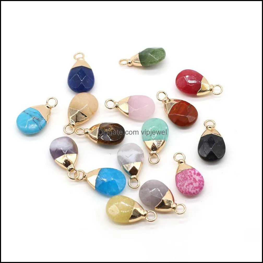 Charms Jewelry Findings Components Natural Stone Water Drop Rose Quartz Lapis Lazi Turquoise Opal Pendant Diy For B Dhtgb