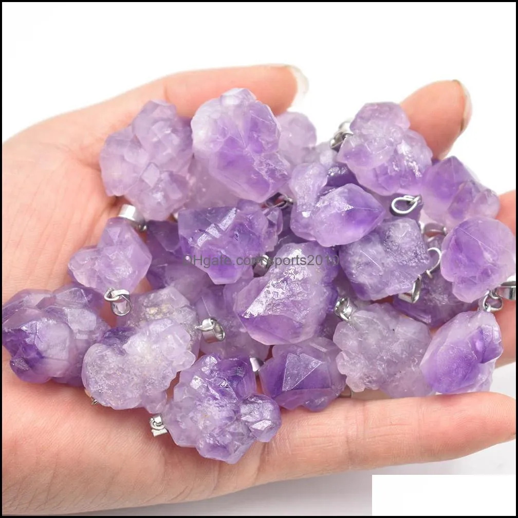 natural crystal stone charms amethyst irregular shape pendants for necklace earrings jewelry making sports2010