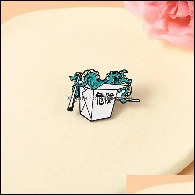 Pins Brooches Jewelry Chinese Characters Danger Octopus Box Shaped Pins Retro Unisex Alloy Enamel Animal Clothes Badge Backpack Jeans Sweat