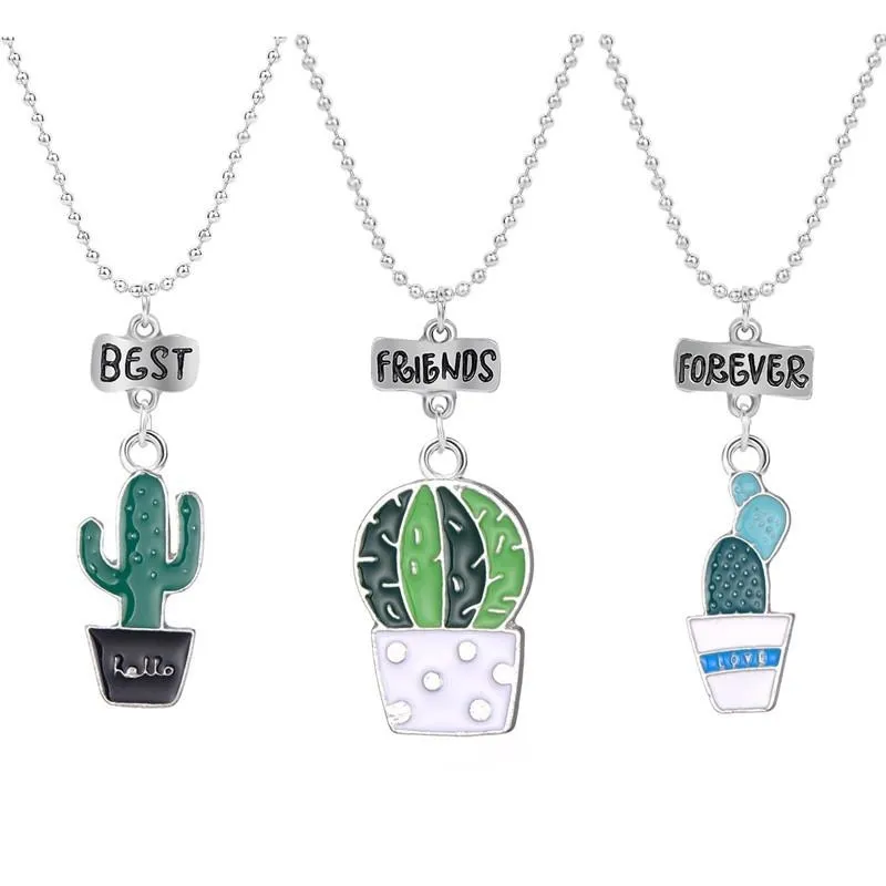 European And American Friends Forever Necklace Cactus Potted Plant Pendant BFF Jewelry For Children Kids Necklaces W220423