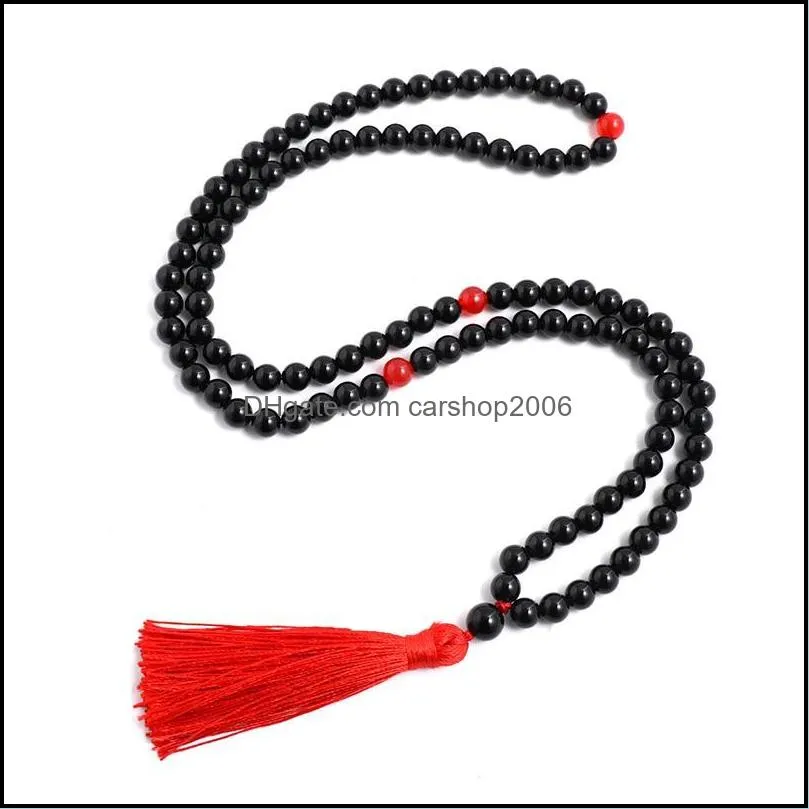 pendant necklaces 8mm natural stone black onyx red agate japamala sets spiritual jewelry yoga meditation inspirational 108mala beads