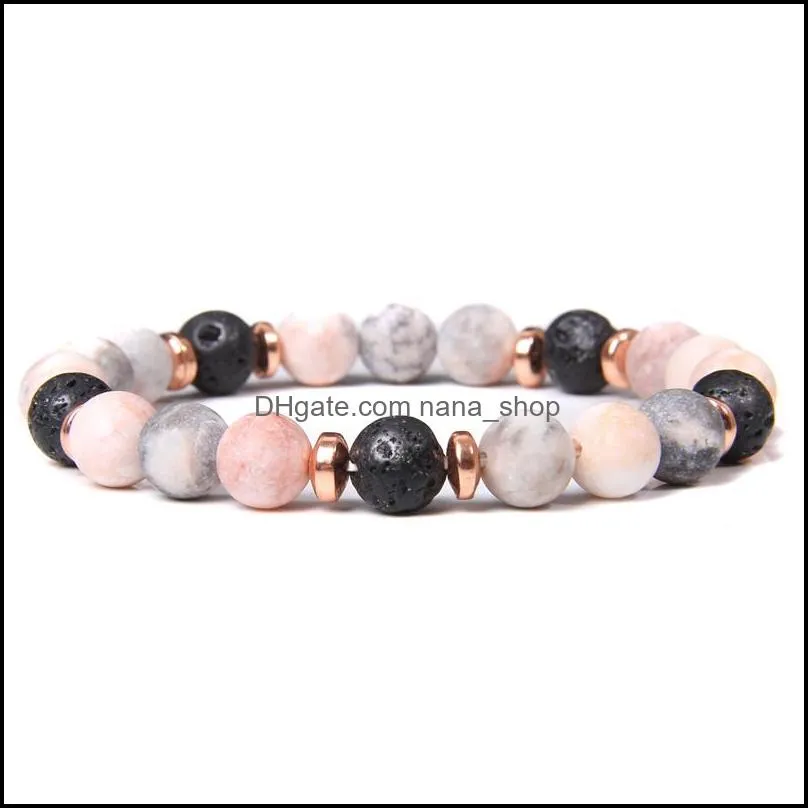 Natural Pink Zebra Stone Beads Bracelet 8mm Lava Stone Beaded Charm Diffuser Bracelet Yoga Jewelry for Women Men Friendship Bracelet