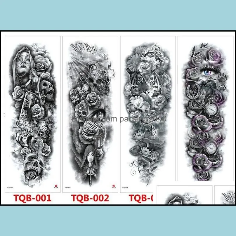 full arm tattoo sticker skeletons and roses temporary tattoo stickers water transfer sleeve body art decorative stickers halloween