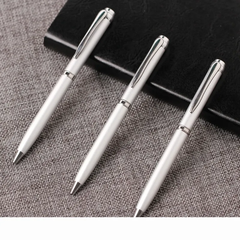 High Quality Student Black Metal Silvery Medium Nib Fountain Pens 1.2mm Y200709