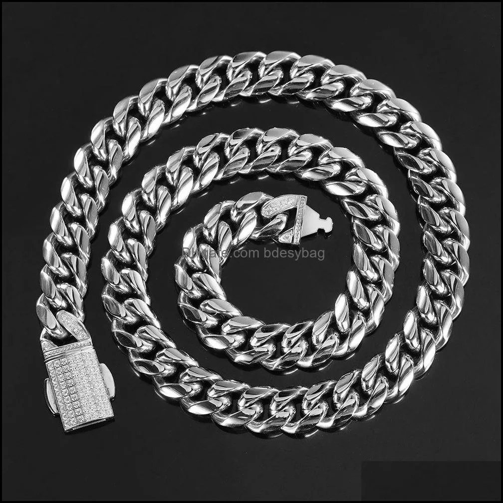 fashion hip hop men necklace bracelet cuban link chain 18k gold plating designer necklaces stainless steel chains unisex 16/18/20/24inches necklace silver