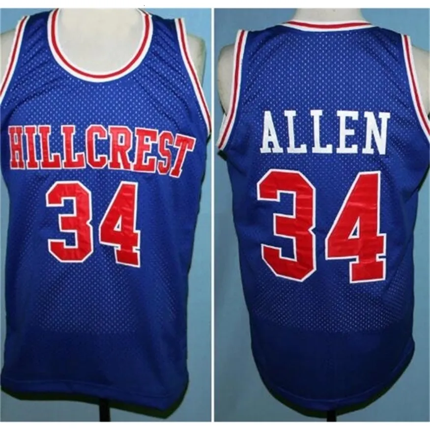 Nikivip Hillcrest High School Ray Allen # 34 Blanco Azul Retro Baloncesto Jersey Hombres Cosido Número personalizado Nombre Jerseys