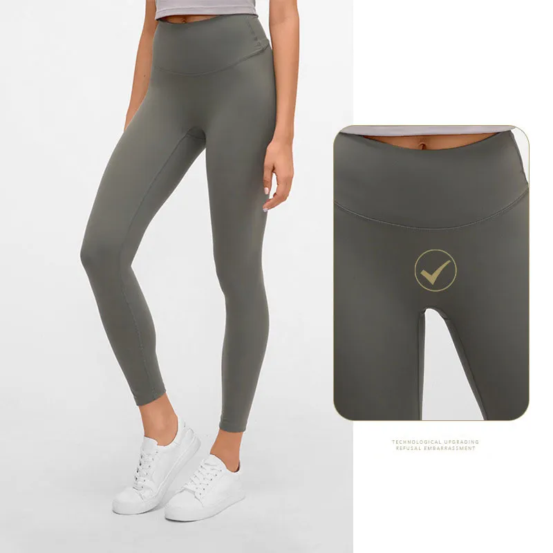 L-108 Meia-calça de cintura alta Sem linha T Calças de ioga Leggings elásticas Calças de moletom femininas Calças de sensação nua com bolso na cintura Calças fitness clássicas justas