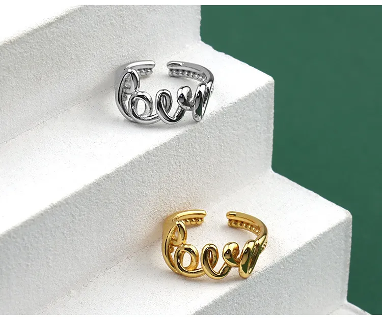 Kochaj pierścienie dla kobiet, pierścionek, złota miłość słowo srebrny pierścień