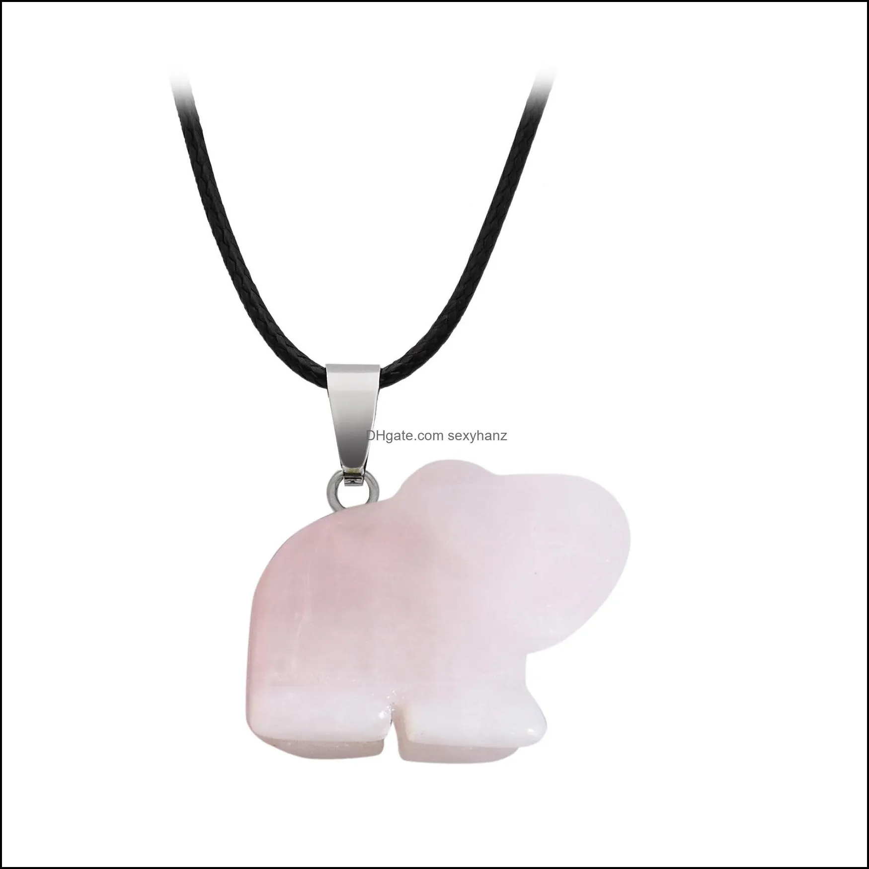 fashion natural stone chakra carved elephant pendant rose quartz reiki healing crystal chakras necklace for women jewelr sexyhanz