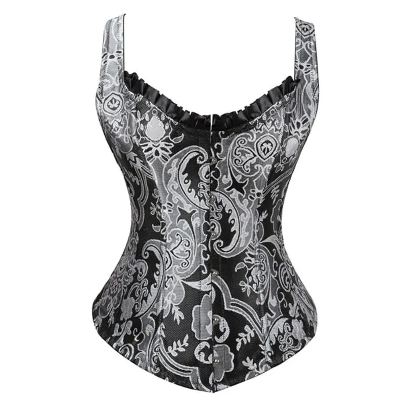 Bustiers Corsets Bretelles Steampunk Overbust Corset Sexy Jacquard Floral Taille Cincher Bustier Lace Up Corselet Lingerie Top Plus SizeBustie