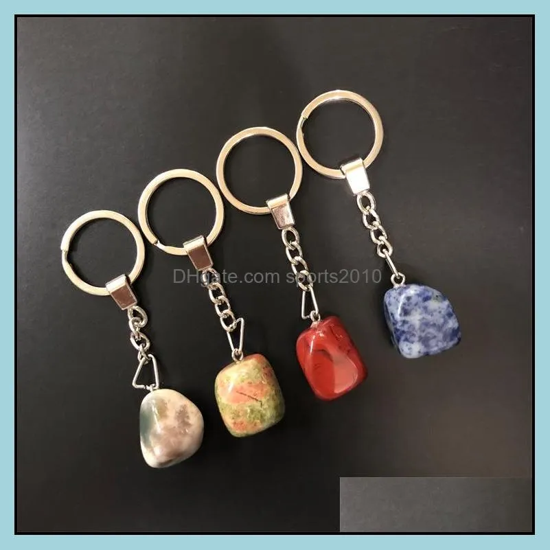 natural stone keychains key rings silver color healing crystal car decor keyrings keyholder for women men