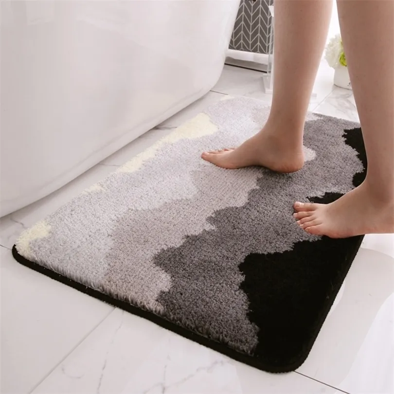 Bath Mat Classic Geometric Pattern Super Soft Absorbert Badrum Dörrmatta Non-Slip Bath Rug Carpet 210401