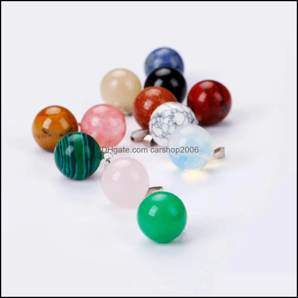 Natural Stone round ball pendant necklace Opal Tiger`s Eye Pink Quartz Crystal Chakra Reiki Healing Pendulum Necklaces