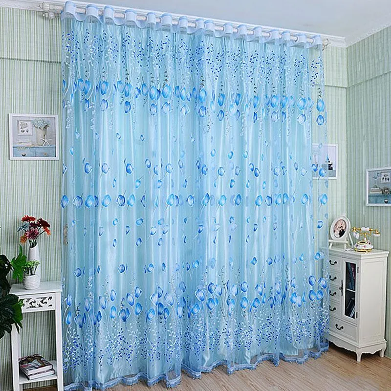 Perde perdeleri lale ev perdeleri baskı çiçek penceresi ekran oturma odası yatak odası kapı mutfak örtü tül malzemeleri 3.2 x 6.5ftcurtain