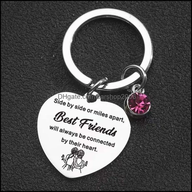 cross border new stainless steel peach heart with diamond key chain sister gives gifts to sisters and girlfriends side by side