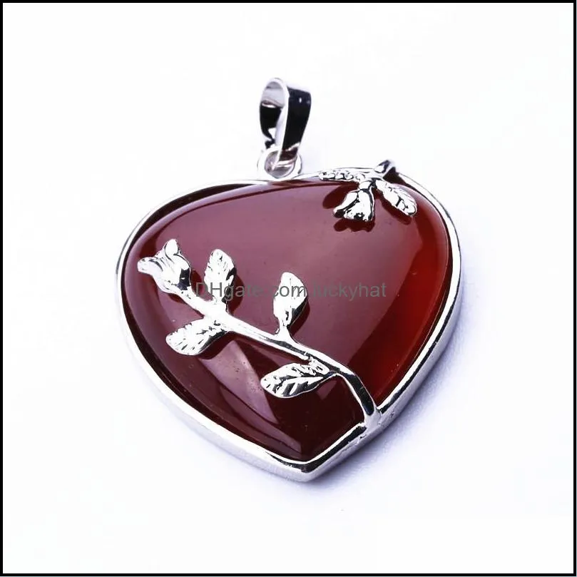 wholesale 36 * 32mm heart-shaped metal edging rose miscellaneous stone necklace pendant for jewelry diy free shipping ST008